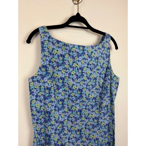 Express Vintage 90s Ditsy Floral Sheath Dress Blue Cotton 13/14 Spring Girly - Picture 2 of 5